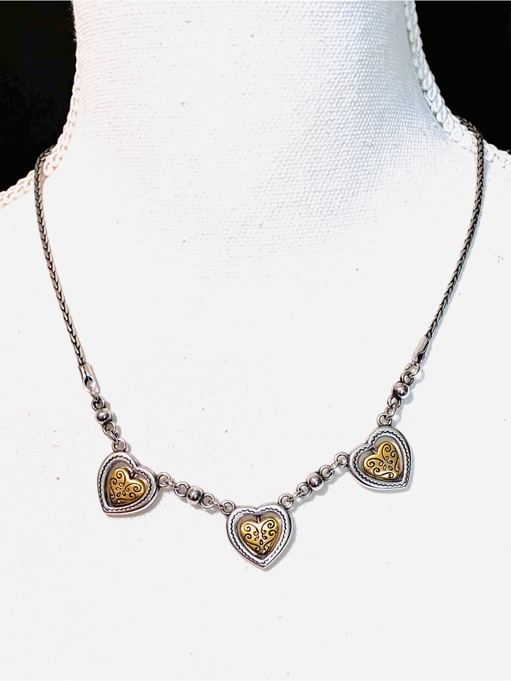 Brighton Two-Tone Heart Trio Necklace in Silver and Gold